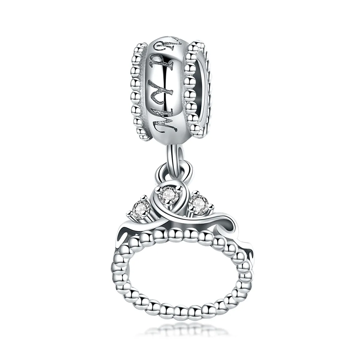 Pandora Style Silver Bangle Charm, Princess Crown - SCC739