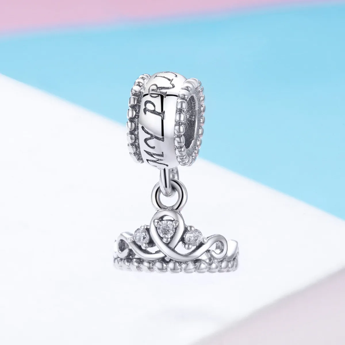 Pandora Style Silver Bangle Charm, Princess Crown - SCC739