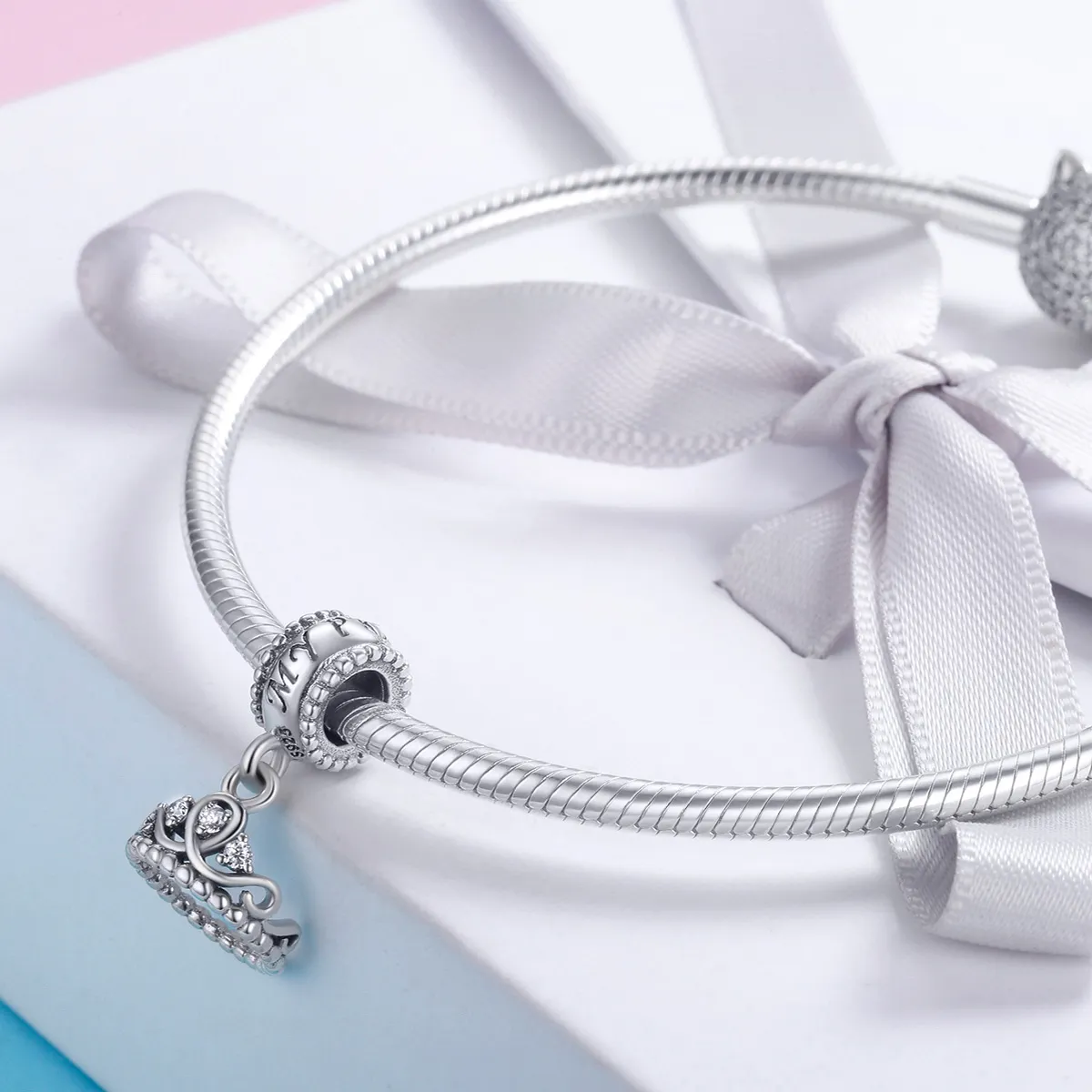 Pandora Style Silver Bangle Charm, Princess Crown - SCC739