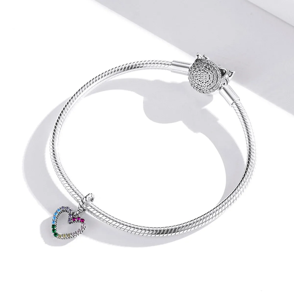 Pandora Style Silver Bangle Charm, Rainbow Love - SCC1851