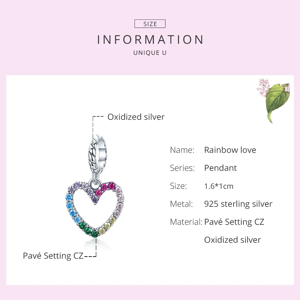 Pandora Style Silver Bangle Charm, Rainbow Love - SCC1851