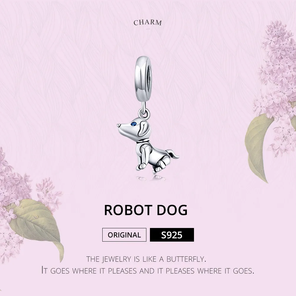 Pandora Style Silver Bangle Charm, Robot Dog - SCC1468