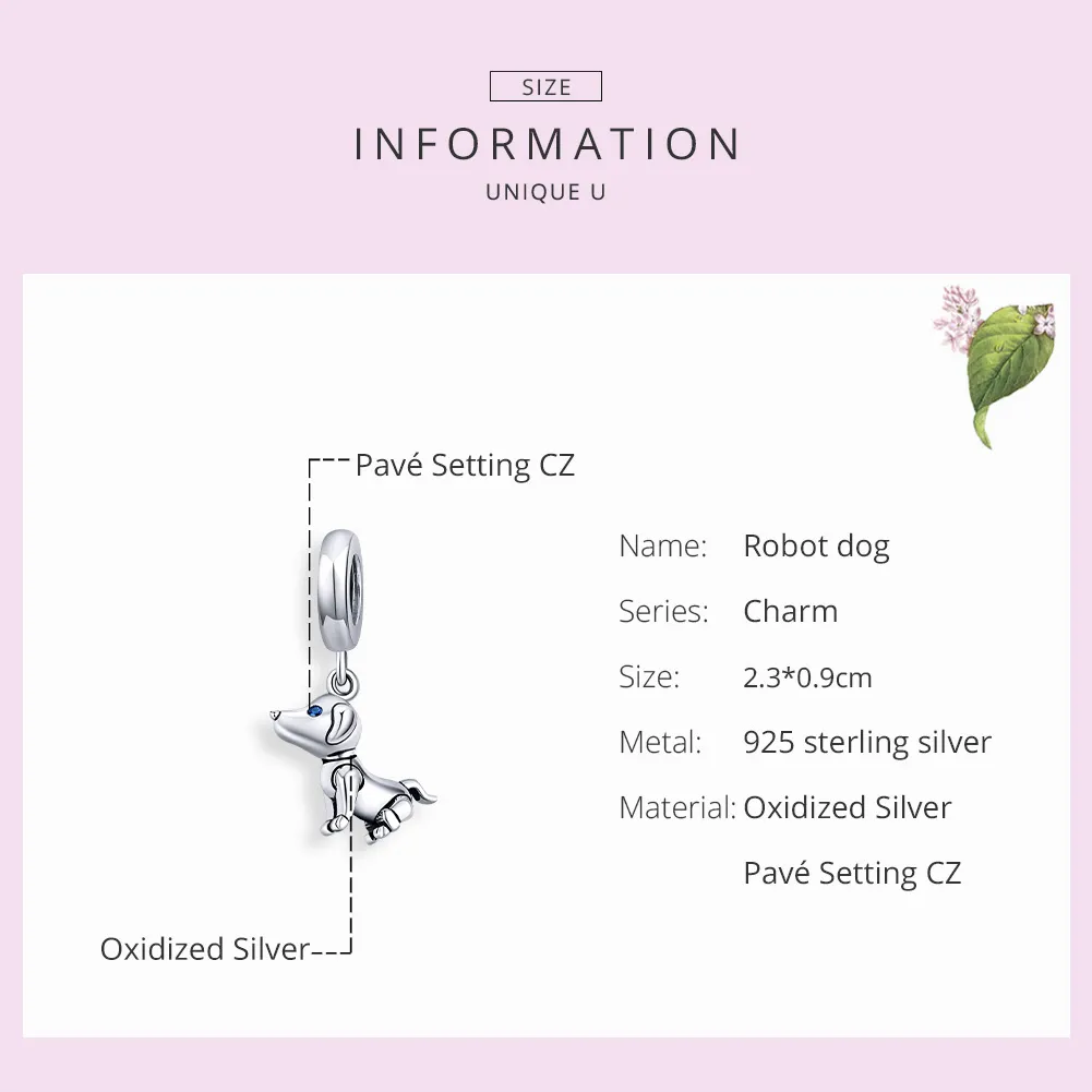 Pandora Style Silver Bangle Charm, Robot Dog - SCC1468