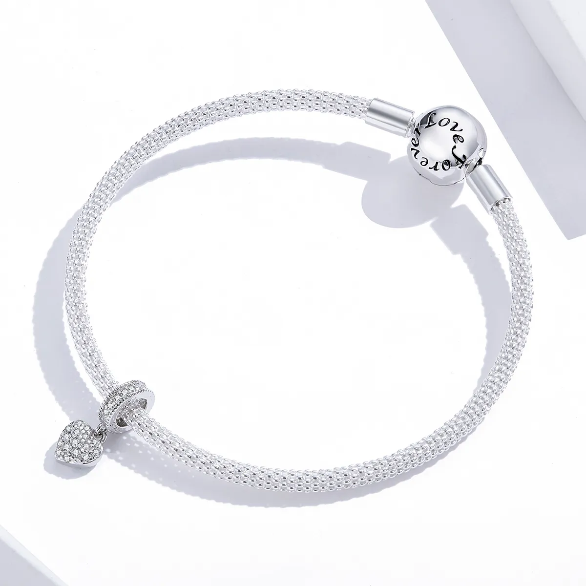 Pandora Style Silver Bangle Charm, Shiny Love - BSC211