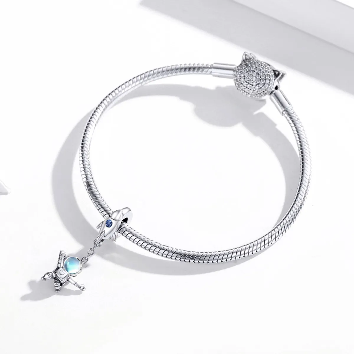 Pandora Style Silver Bangle Charm, Spaceship & Astronaut - SCC1695