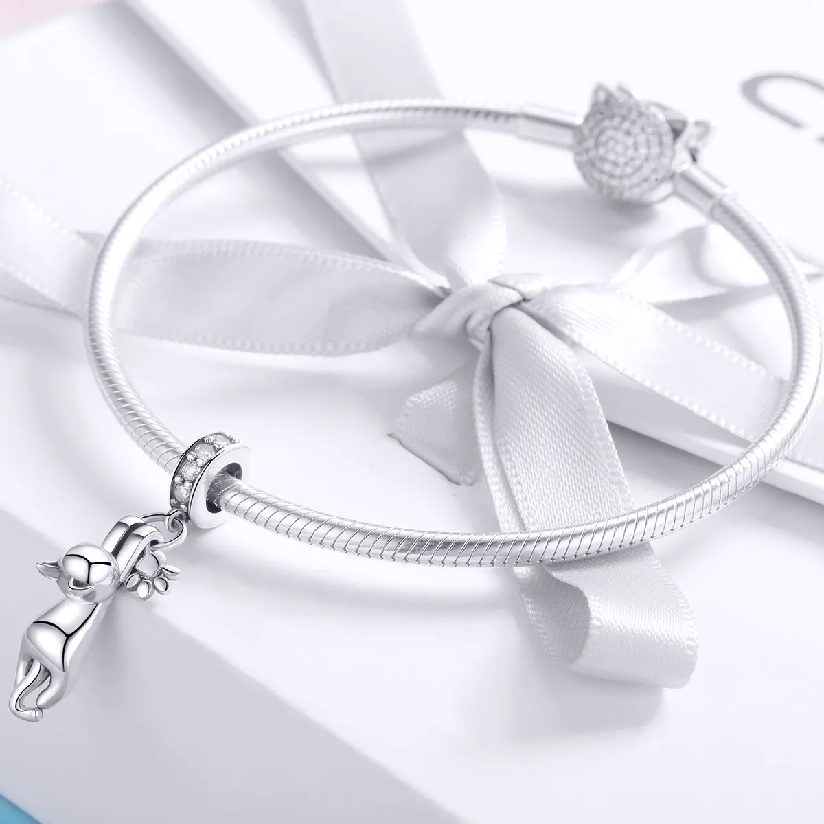 Pandora Style Silver Bangle Charm, Sticky Cat - SCC930