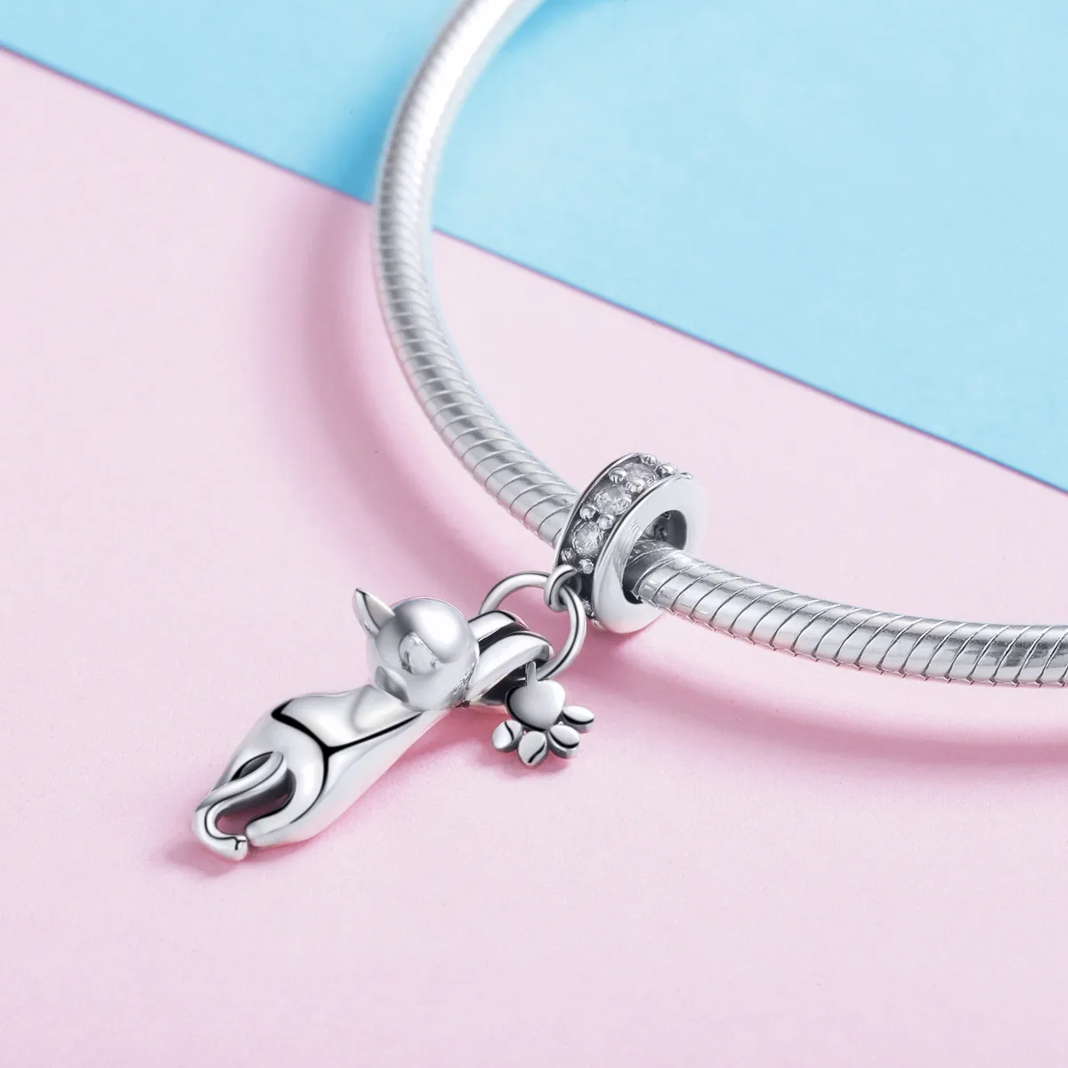 Pandora Style Silver Bangle Charm, Sticky Cat - SCC930