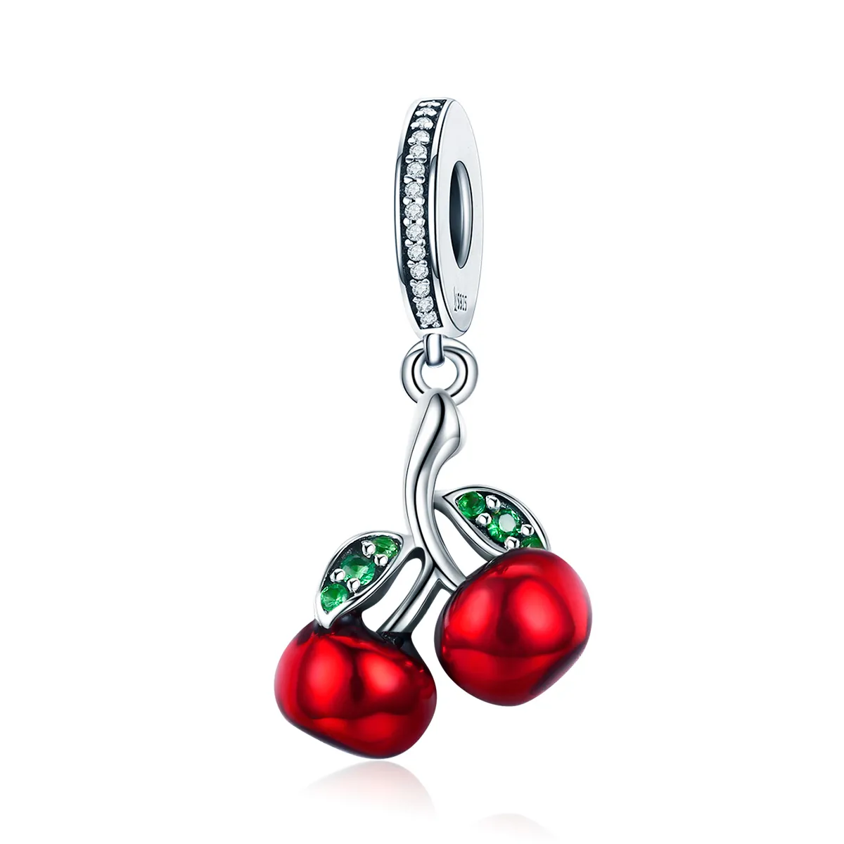 Pandora Style Silver Bangle Charm, Summer Cherries - SCC784