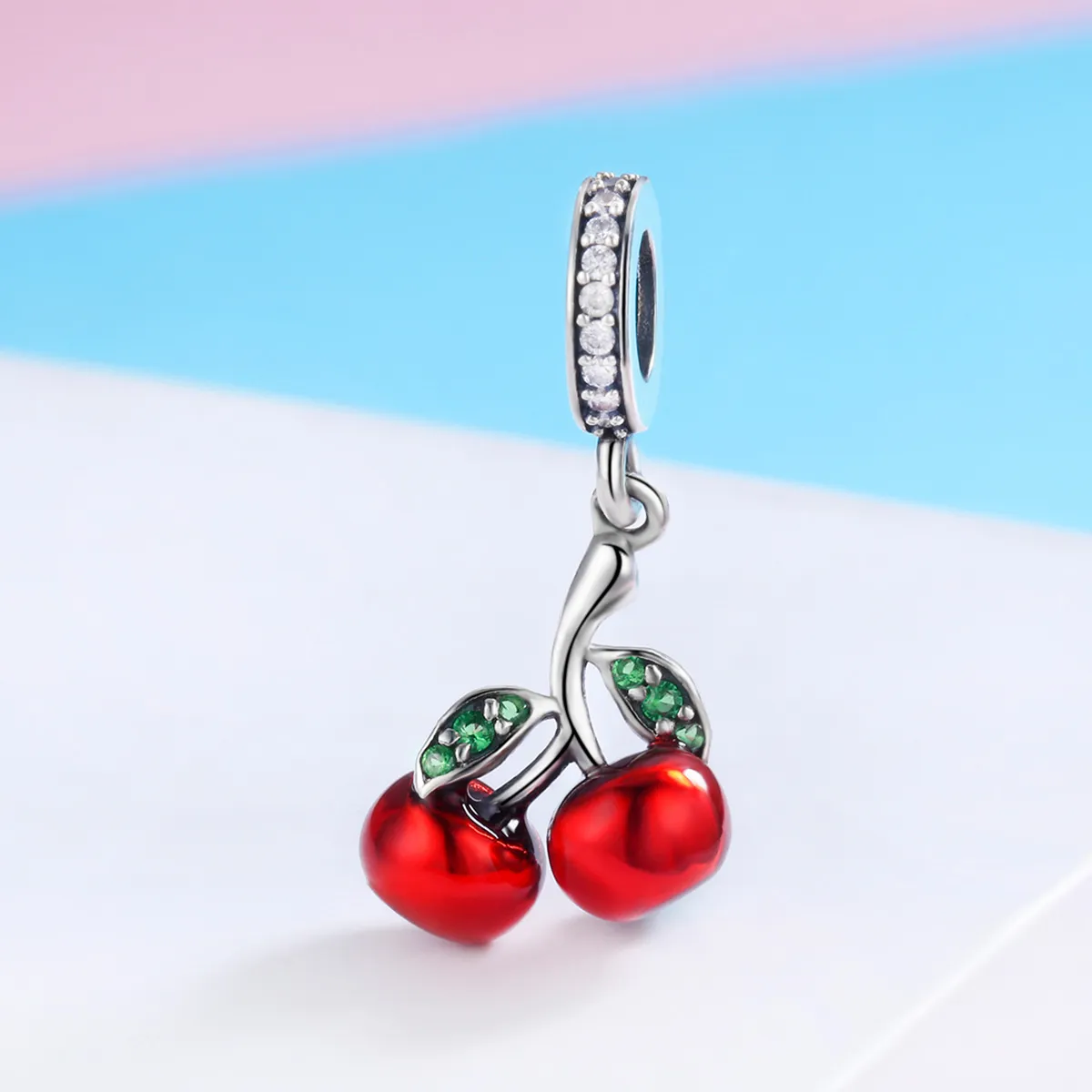 Pandora Style Silver Bangle Charm, Summer Cherries - SCC784