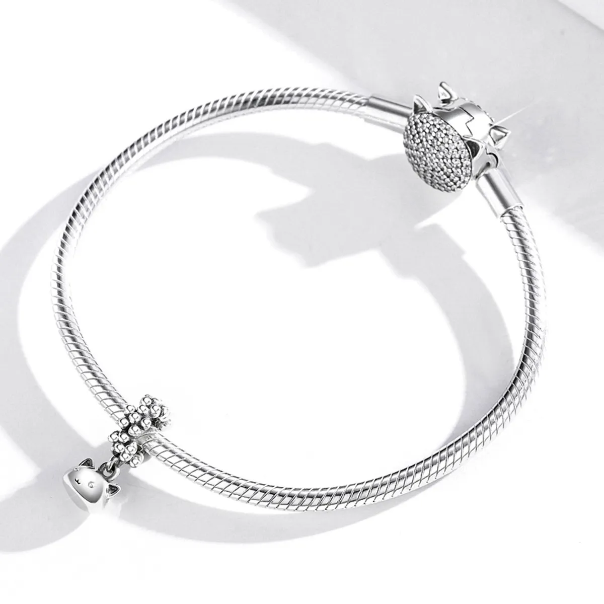 Pandora Style Silver Bangle Charm, Swing The Kitten - SCC1871