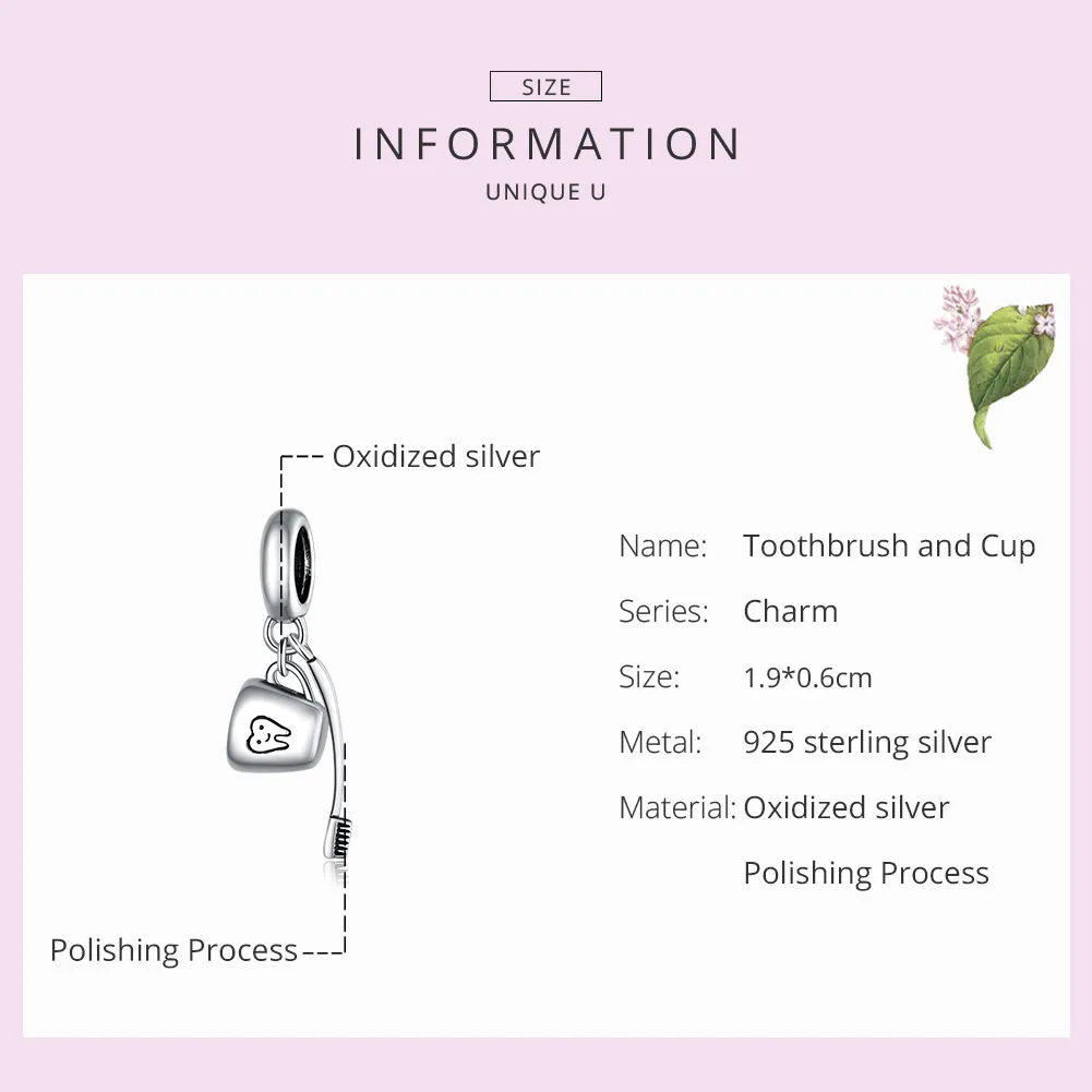 Pandora Style Silver Bangle Charm, Toothbrush and Cup - SCC1597