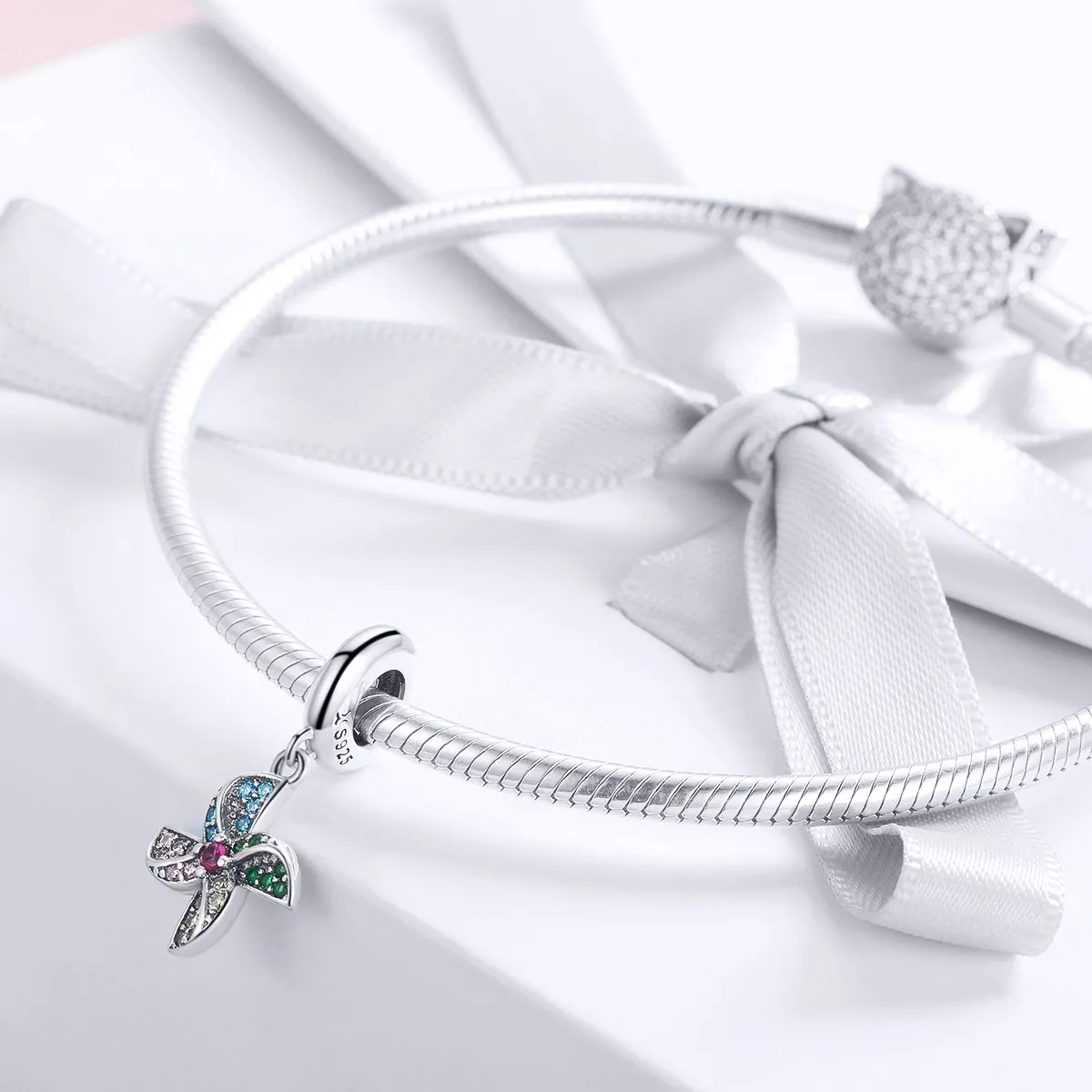 Pandora Style Silver Bangle Charm, Windmill - SCC971