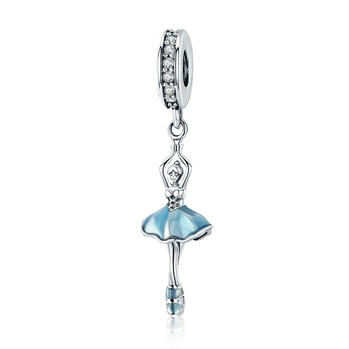 Pandora Style Silver Dangle Charm, Ballerina, Cyan Enamel - SCC514