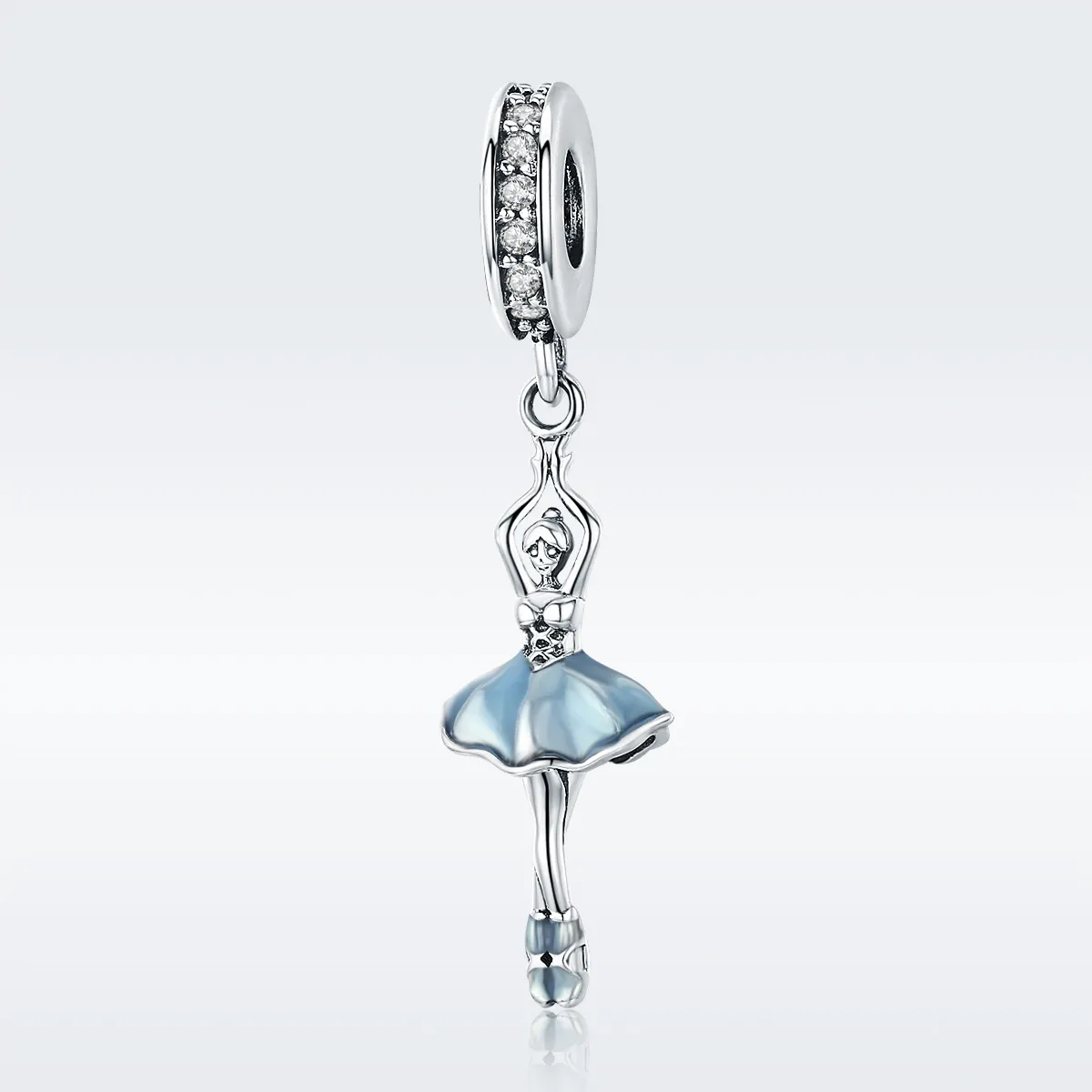 Pandora Style Silver Dangle Charm, Ballerina, Cyan Enamel - SCC514