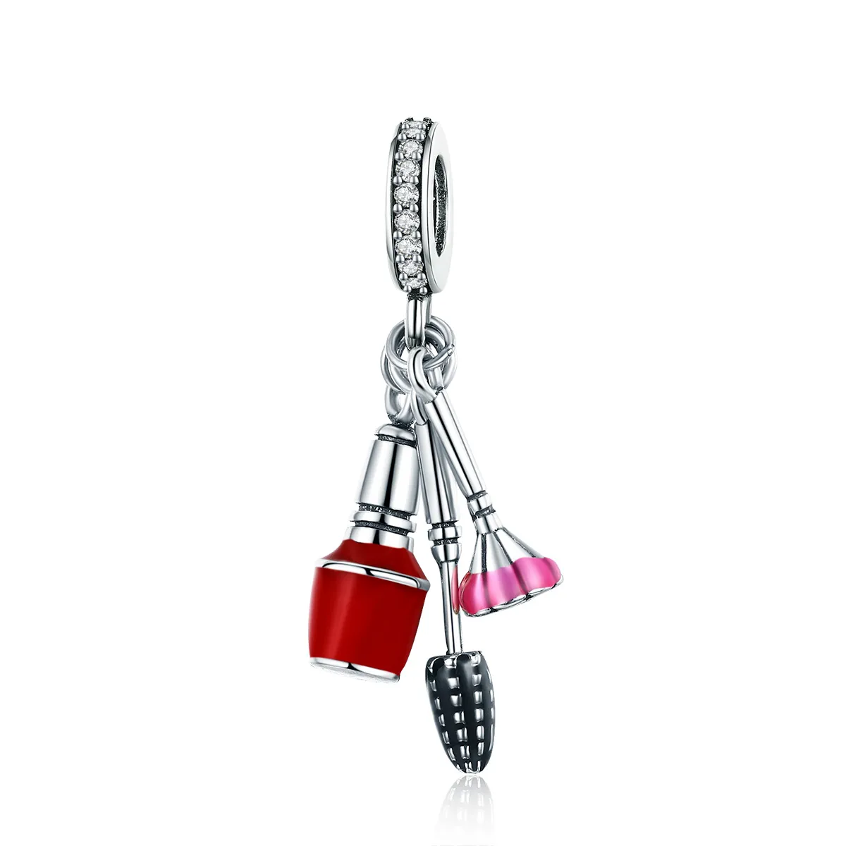 Pandora Style Silver Dangle Charm, Beautiful Artifacts Makeup, Multicolor Enamel - SCC785