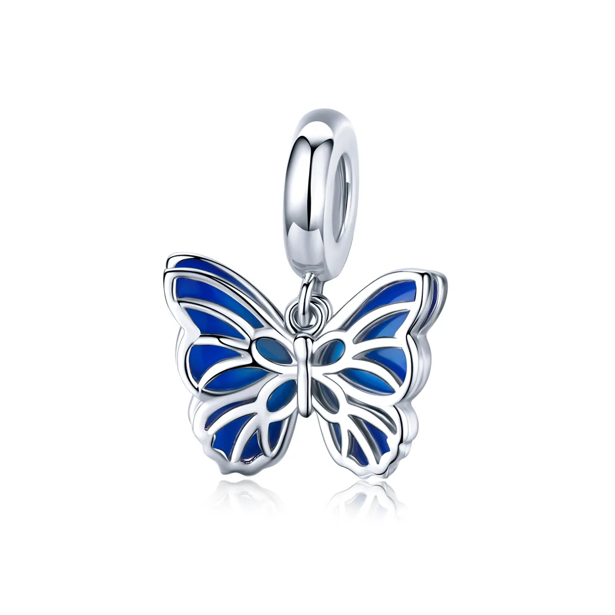 Pandora Style Silver Dangle Charm, Butterfly, Blue Enamel - BSC149