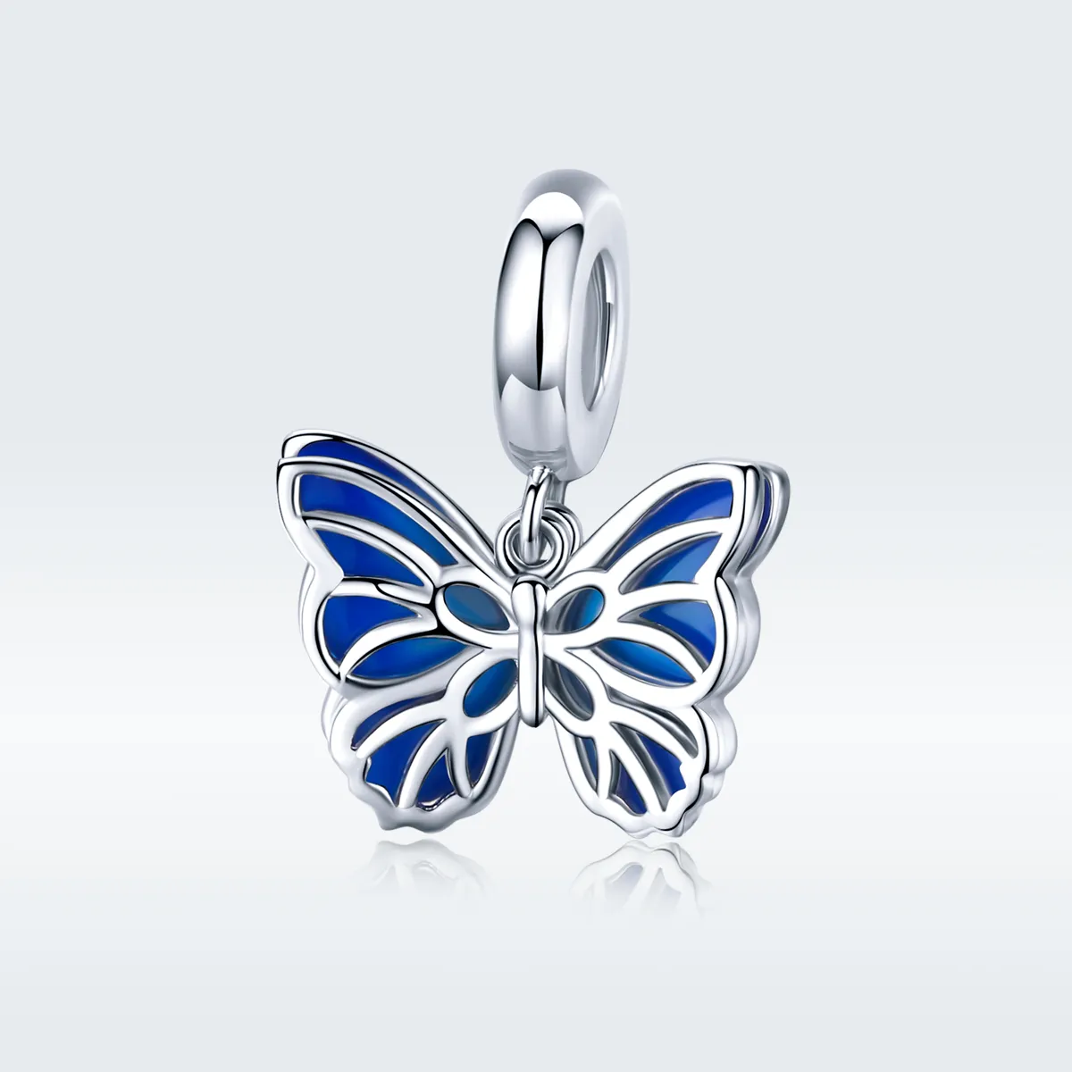 Pandora Style Silver Dangle Charm, Butterfly, Blue Enamel - BSC149