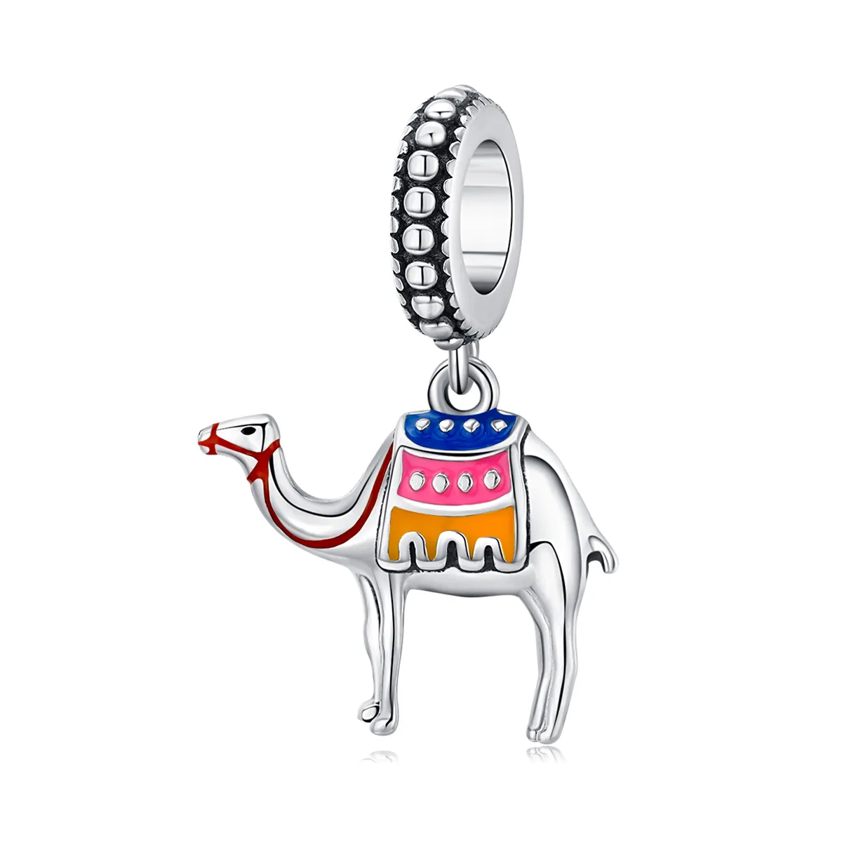 Pandora Style Silver Dangle Charm, Camel, Multicolor Enamel - SCC1376