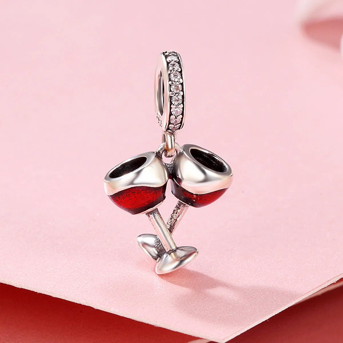 Pandora Style Silver Dangle Charm, Cheers, Red Enamel - SCC478