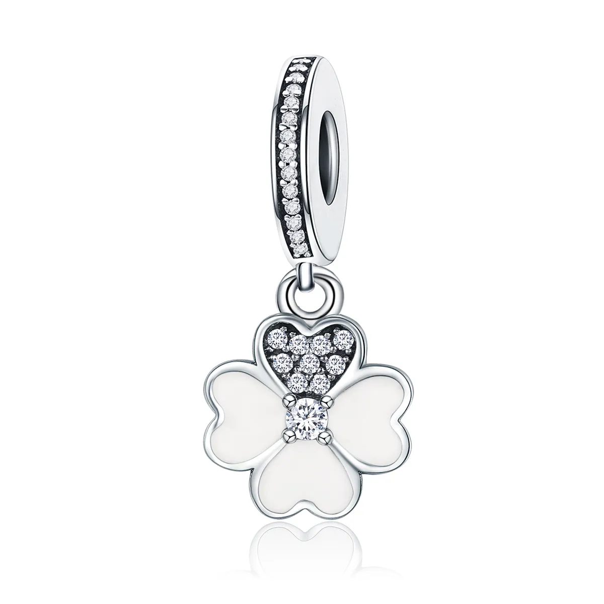 Pandora Style Silver Dangle Charm, Clover, Enamel - SCC259