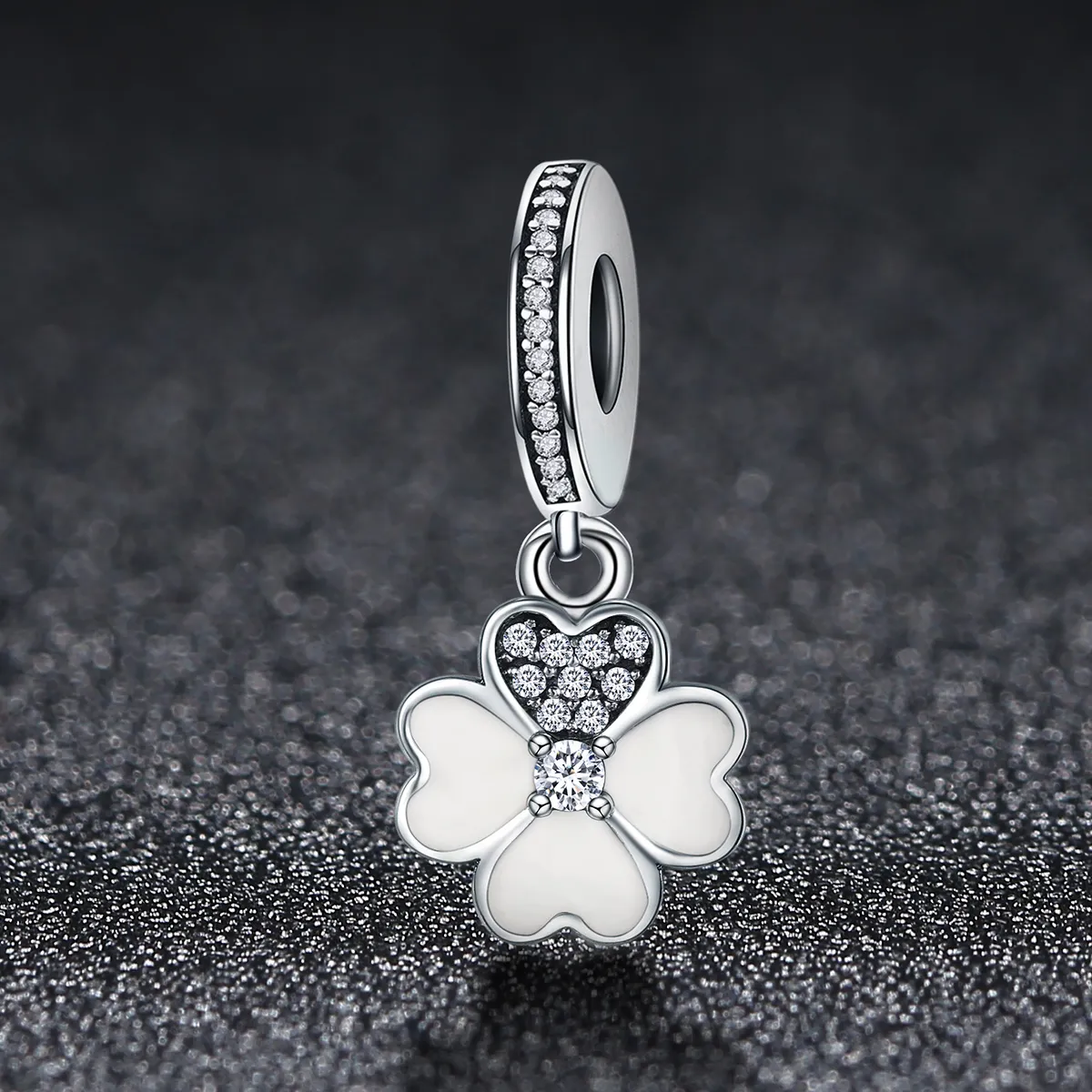 Pandora Style Silver Dangle Charm, Clover, Enamel - SCC259