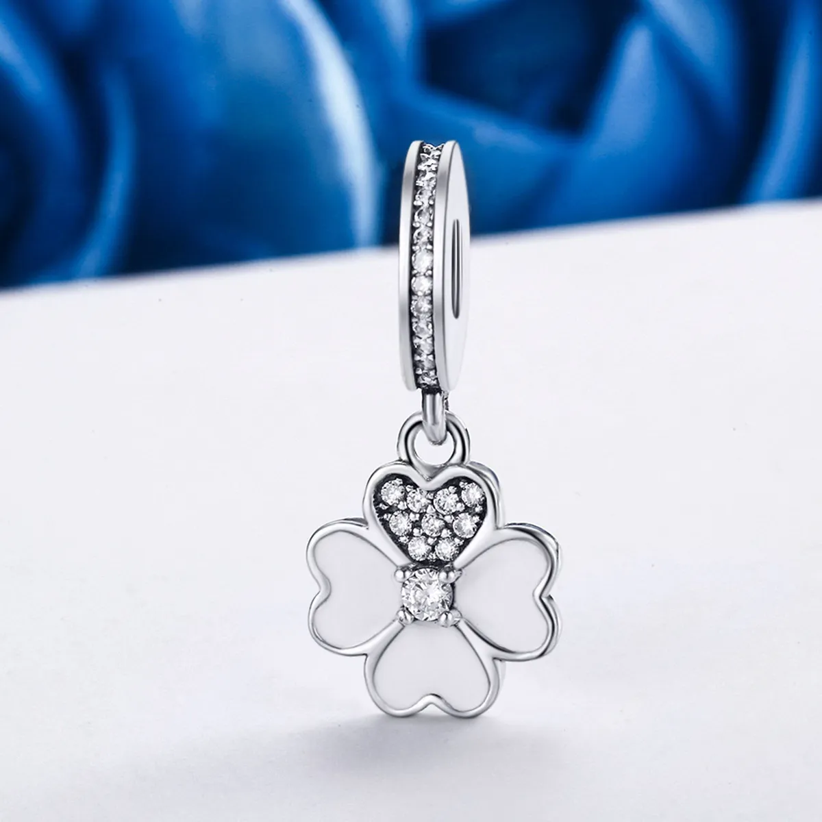 Pandora Style Silver Dangle Charm, Clover, Enamel - SCC259