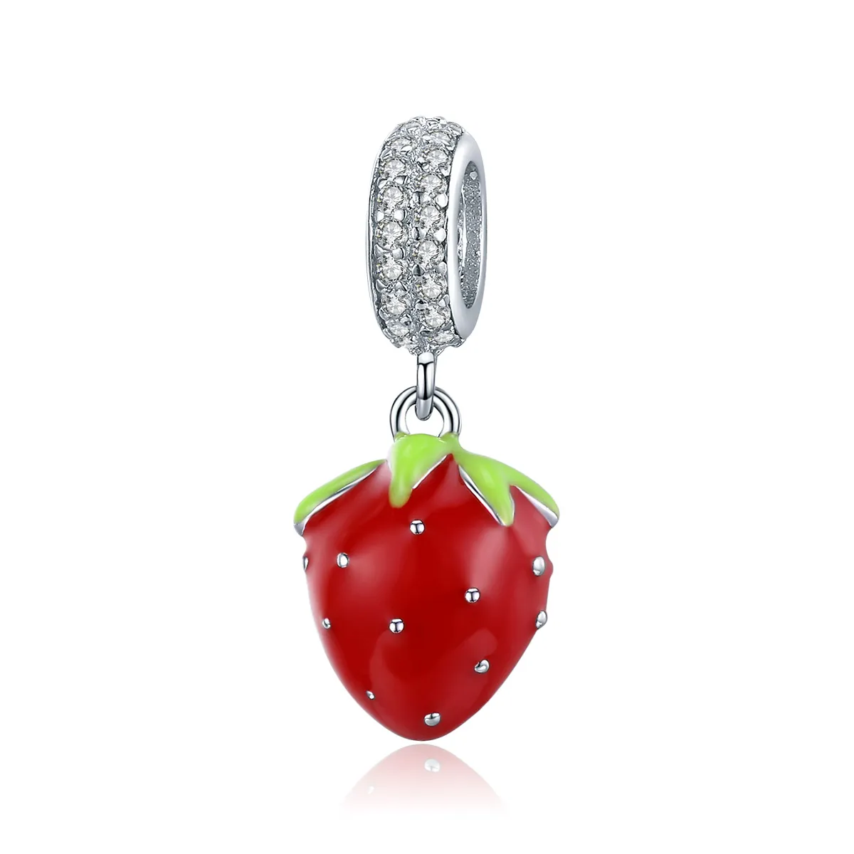 Pandora Style Silver Dangle Charm, Cute Strawberry, Multicolor Enamel - SCC1537