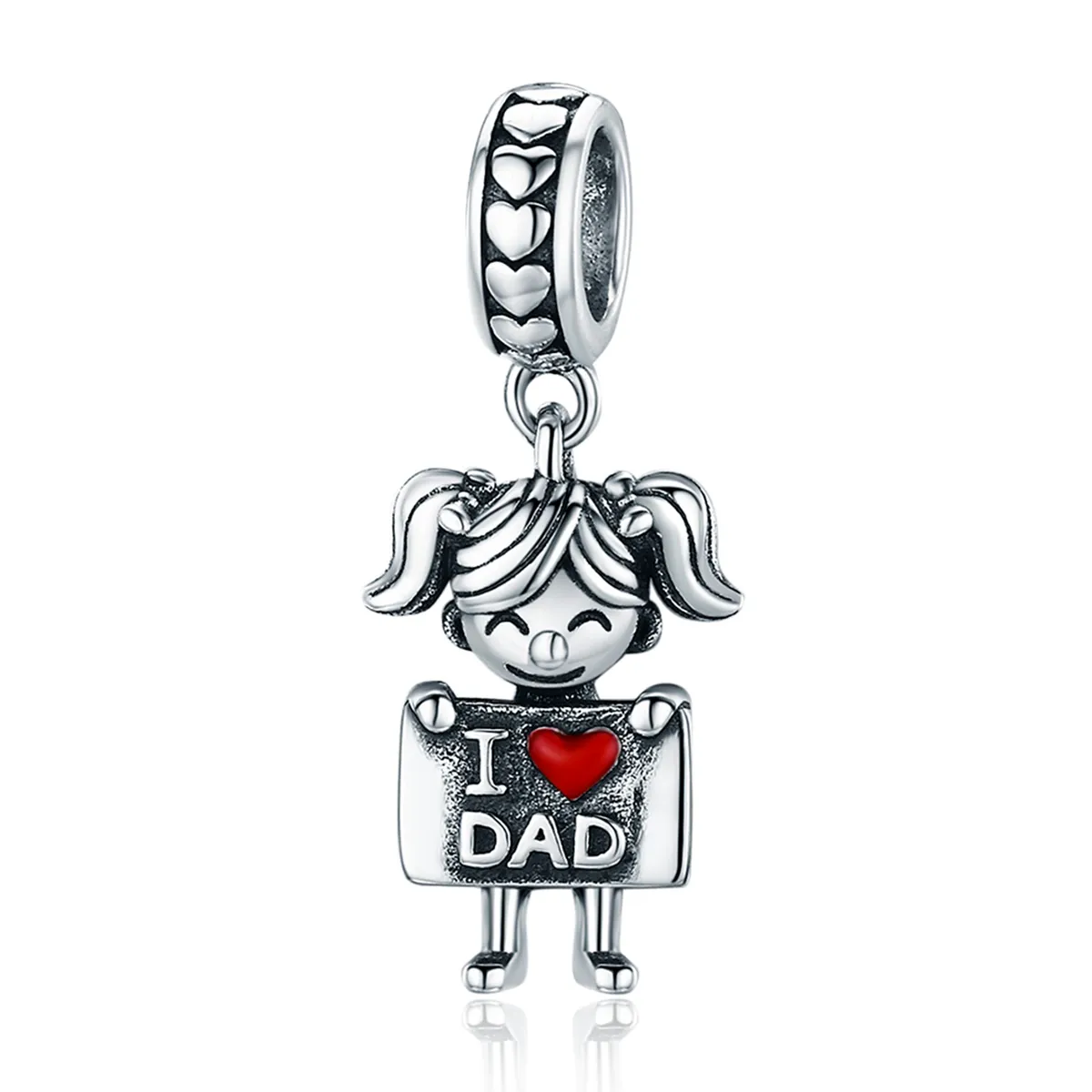 Pandora Style Silver Dangle Charm, Daddy's Girl, Red Enamel - SCC690