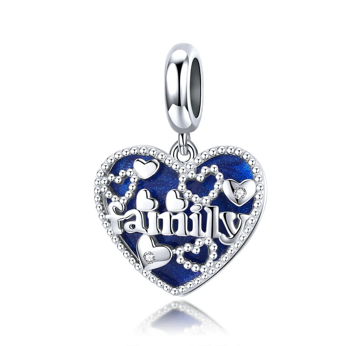 Pandora Style Silver Dangle Charm, Family Letters, Blue Enamel - BSC293