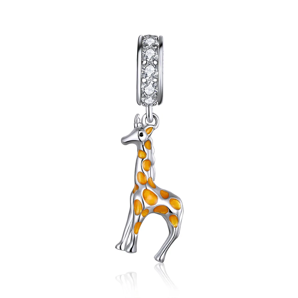 Pandora Style Silver Dangle Charm, Giraffe, Orange Enamel - BSC258