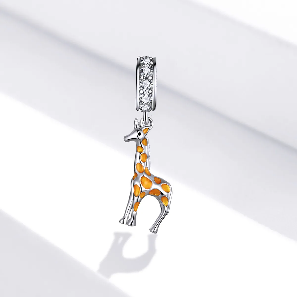 Pandora Style Silver Dangle Charm, Giraffe, Orange Enamel - BSC258