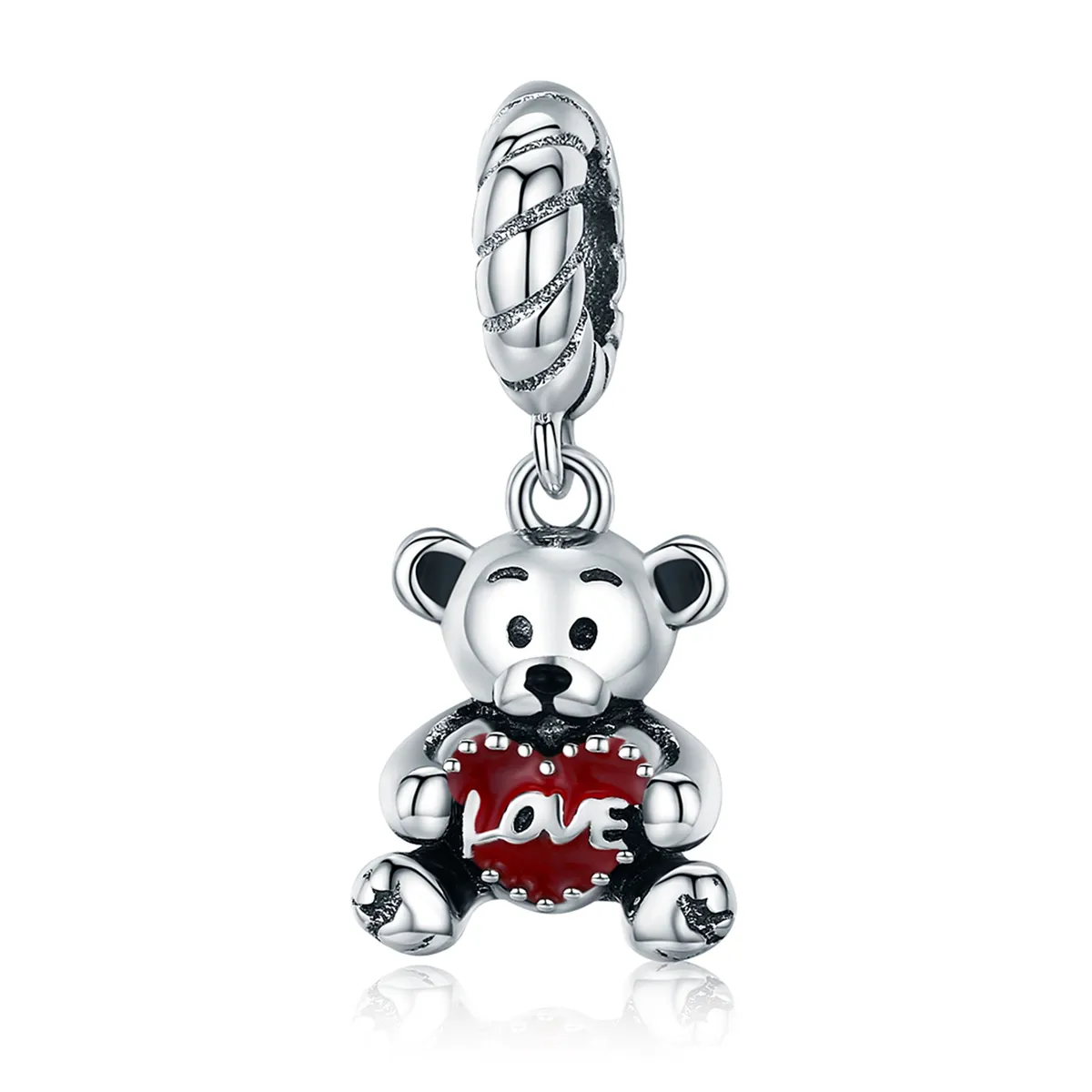 Pandora Style Silver Dangle Charm, Little Bear, Red Enamel - SCC521