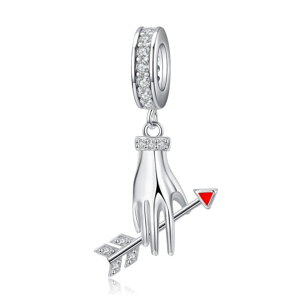 Pandora Style Silver Dangle Charm, Love Arrow, Red Enamel - SCC1375