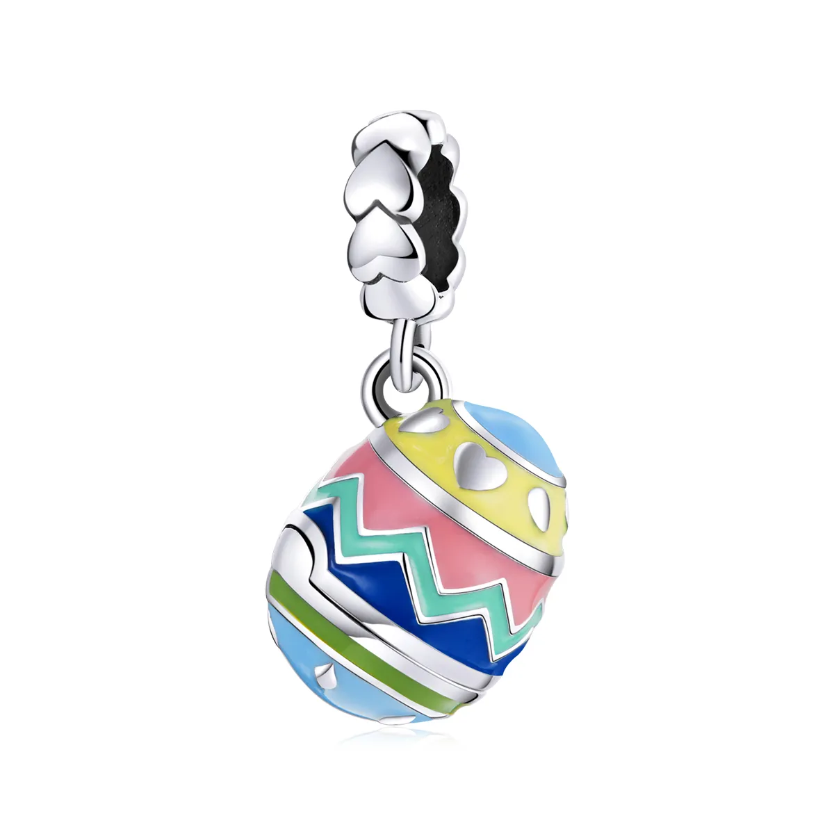 Pandora Style Silver Dangle Charm, Lucky Eggs, Multicolor Enamel - SCC1753