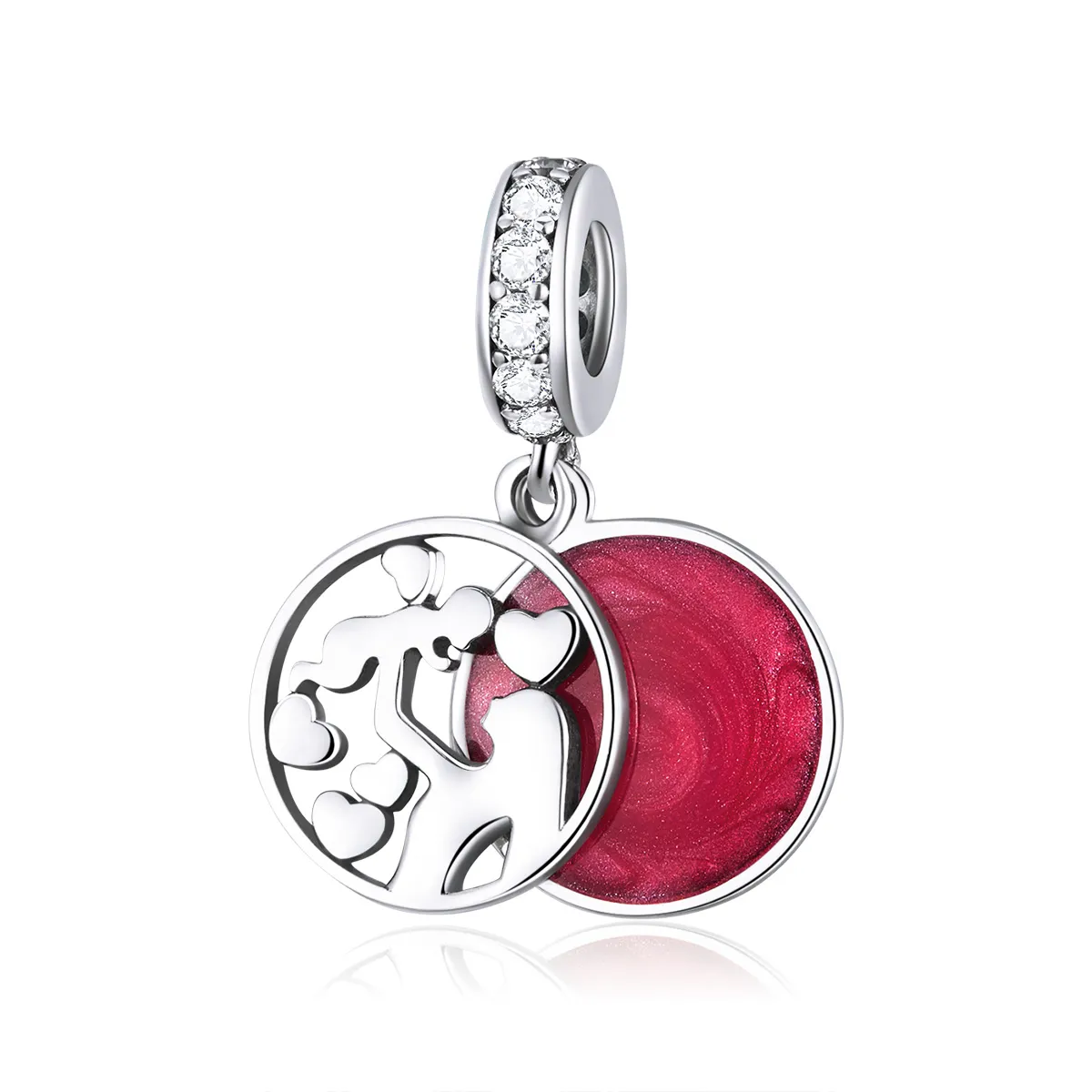 Pandora Style Silver Dangle Charm, Maternal Love, Red Enamel - SCC1460