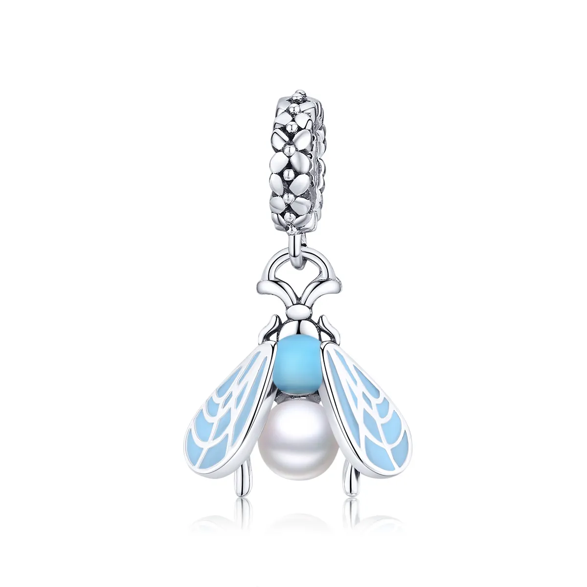 Pandora Style Silver Dangle Charm, Moths, Cyan Enamel - SCC1479