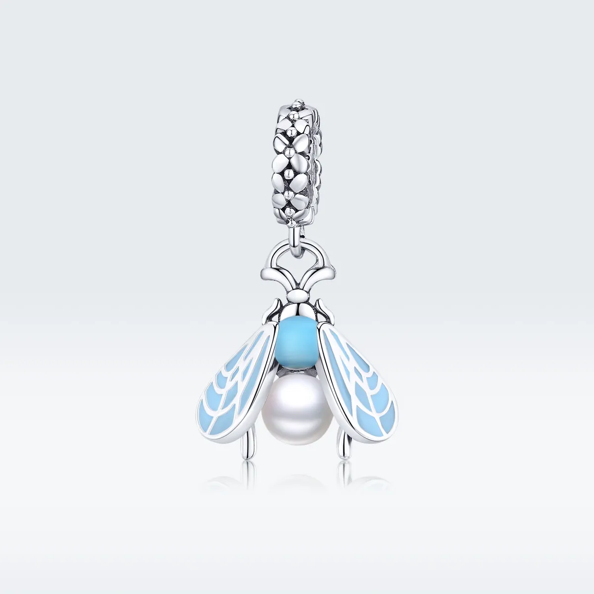 Pandora Style Silver Dangle Charm, Moths, Cyan Enamel - SCC1479