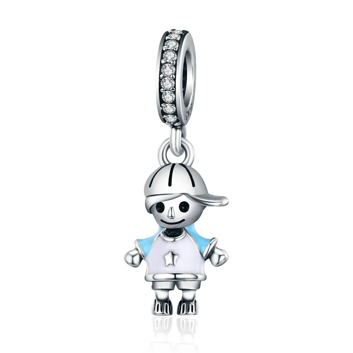 Pandora Style Silver Dangle Charm, Perfect Life Little Baby Boy, Cyan Enamel - SCC544