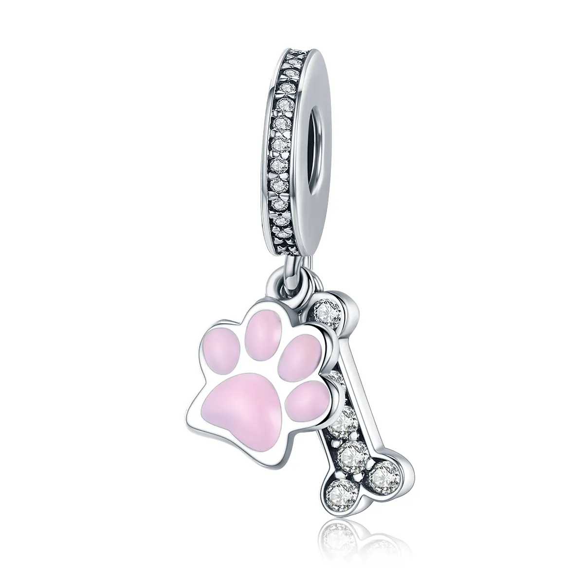 Pandora Style Silver Dangle Charm, Pet Lover, Pink Enamel - SCC452