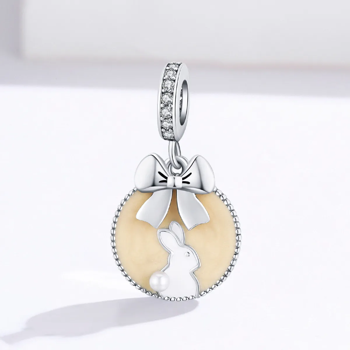 Pandora Style Silver Dangle Charm, Rabbit, Brown Enamel - SCC1439