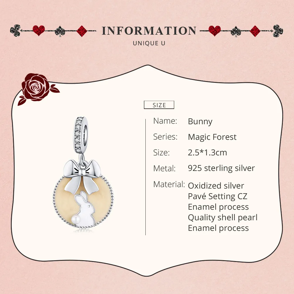 Pandora Style Silver Dangle Charm, Rabbit, Brown Enamel - SCC1439