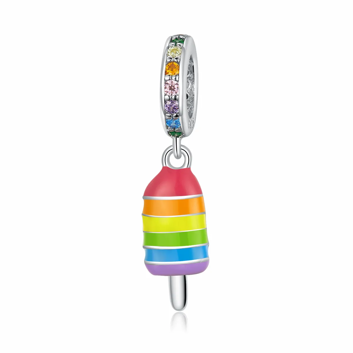 Pandora Style Silver Dangle Charm, Rainbow Ice Cream, Multicolor Enamel - BSC351