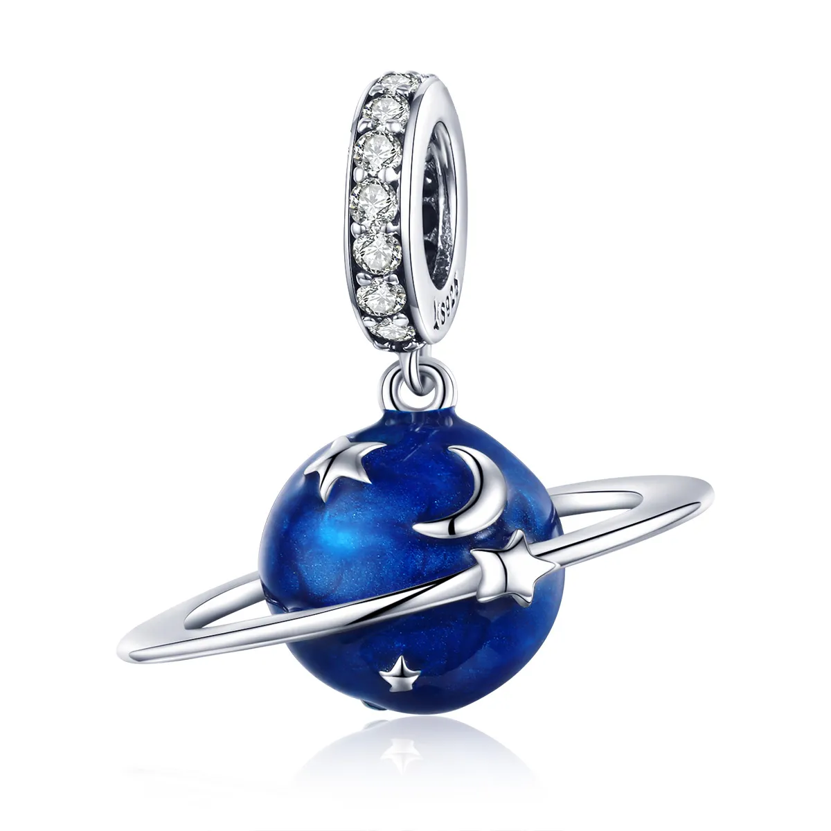 Pandora Style Silver Dangle Charm, Secret Planet, Blue Enamel - SCC933