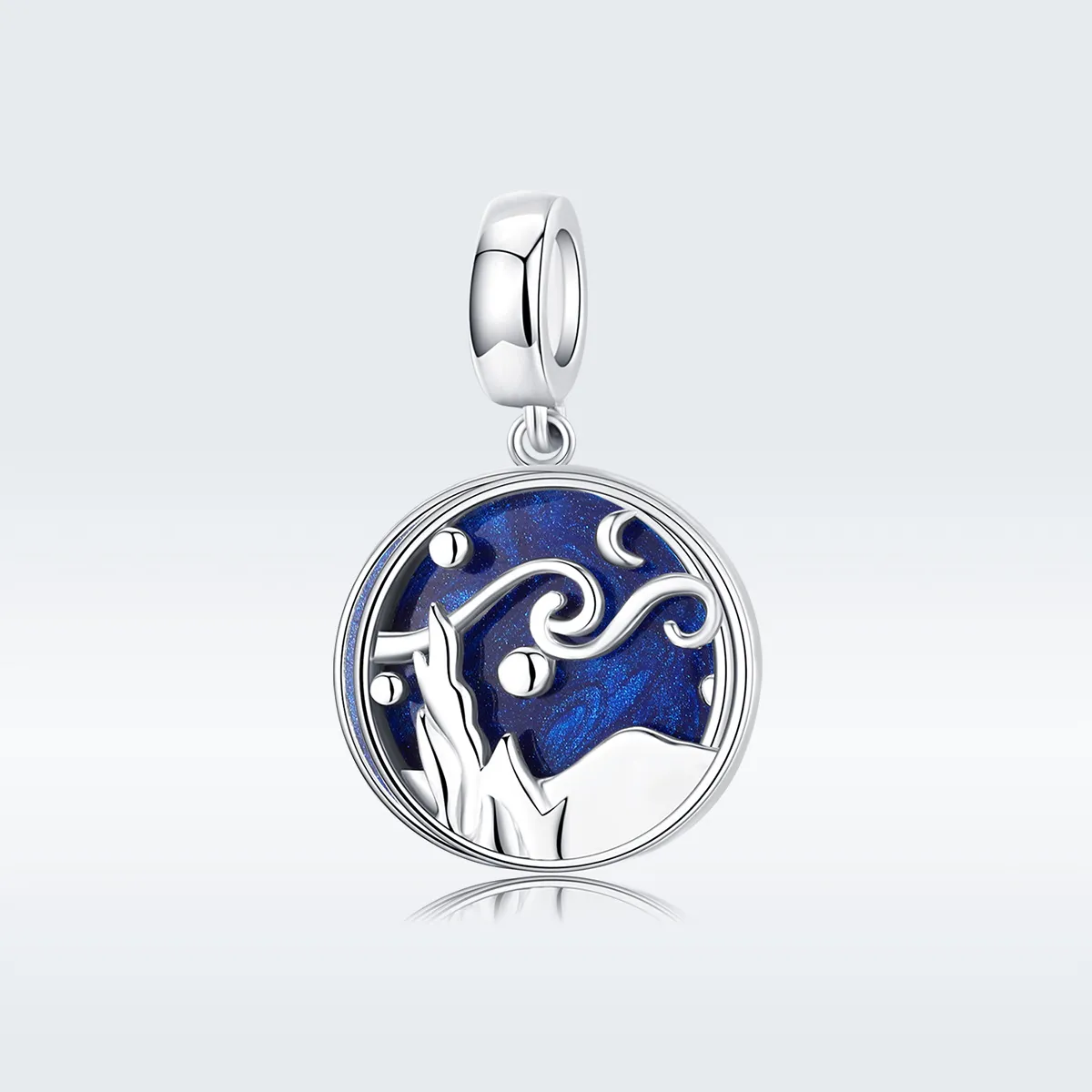 Pandora Style Silver Dangle Charm, Starry Sky, Blue Enamel - SCC1389