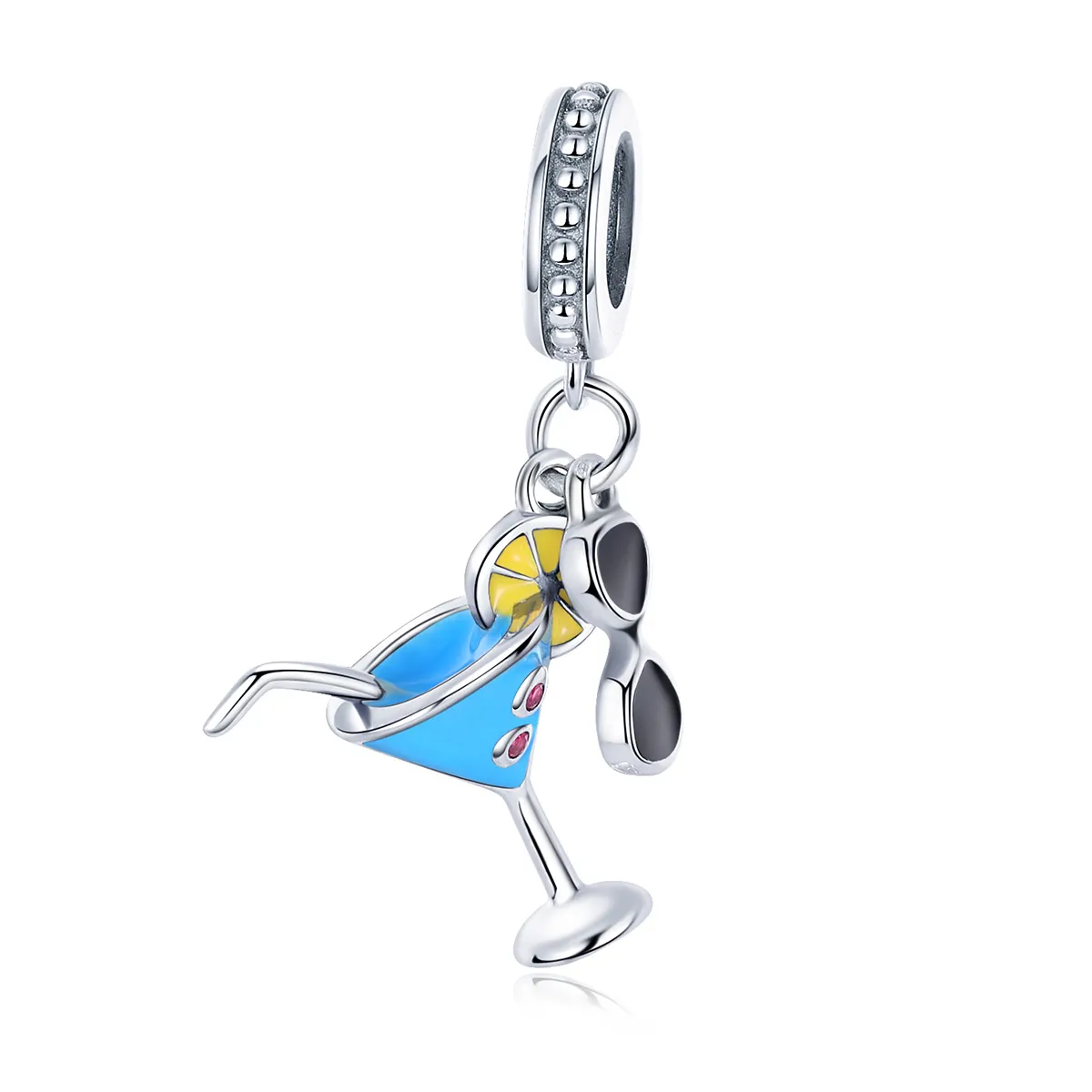 Pandora Style Silver Dangle Charm, Summer Cold Drinks, Multicolor Enamel - SCC698