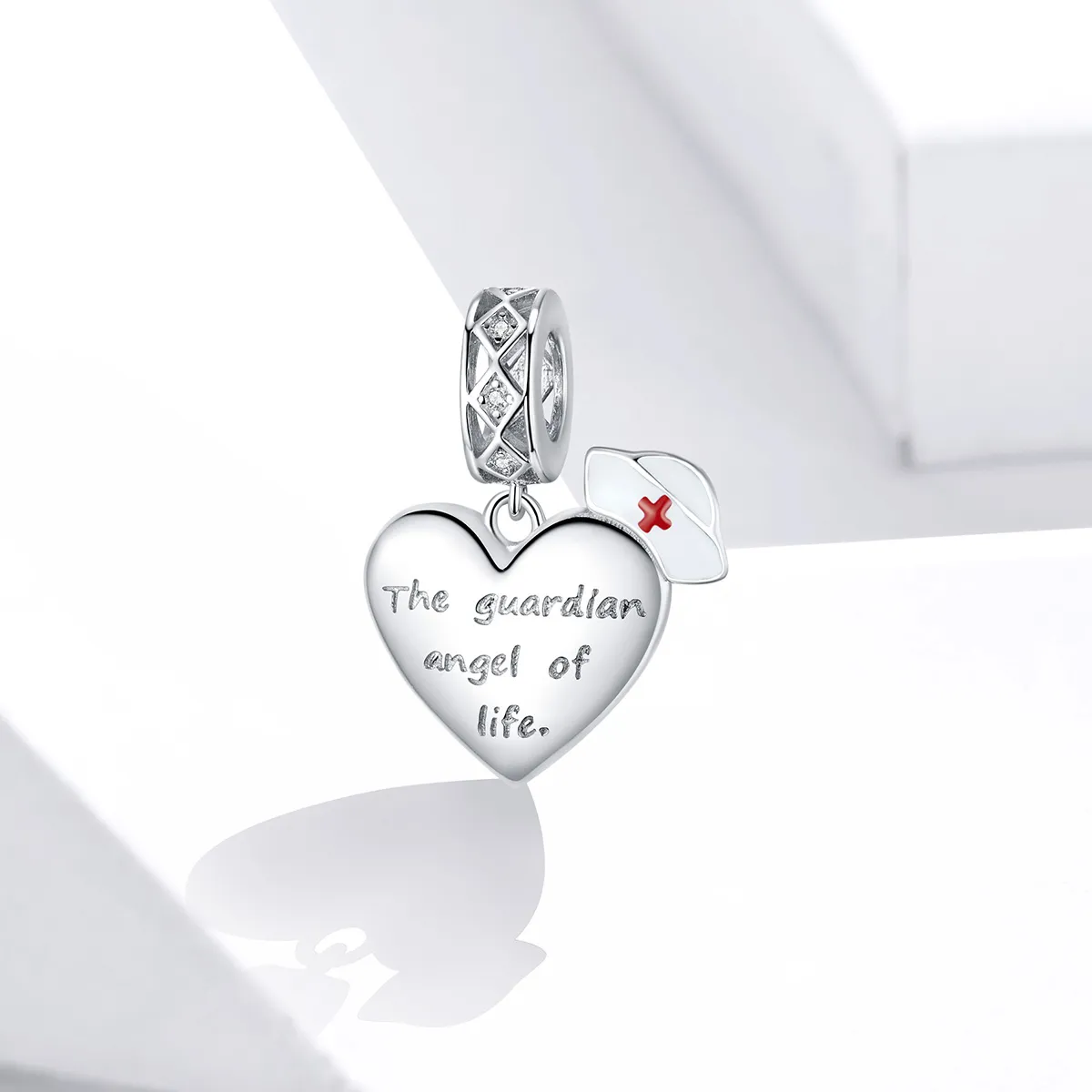 Pandora Style Silver Dangle Charm, The Guardian Angel of Life, Red Enamel - BSC307