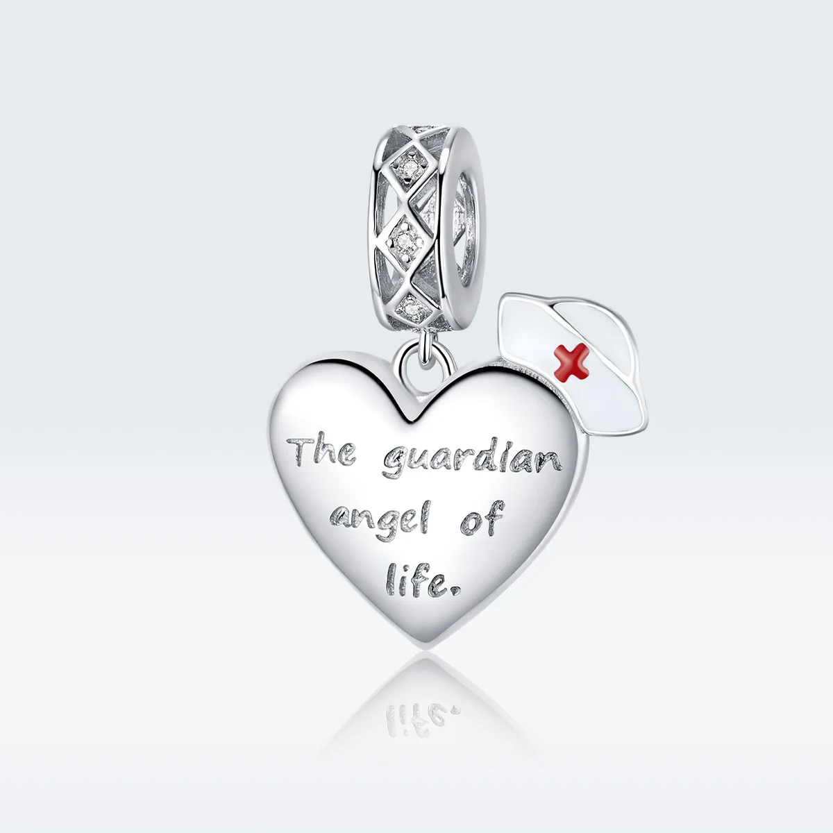 Pandora Style Silver Dangle Charm, The Guardian Angel of Life, Red Enamel - BSC307