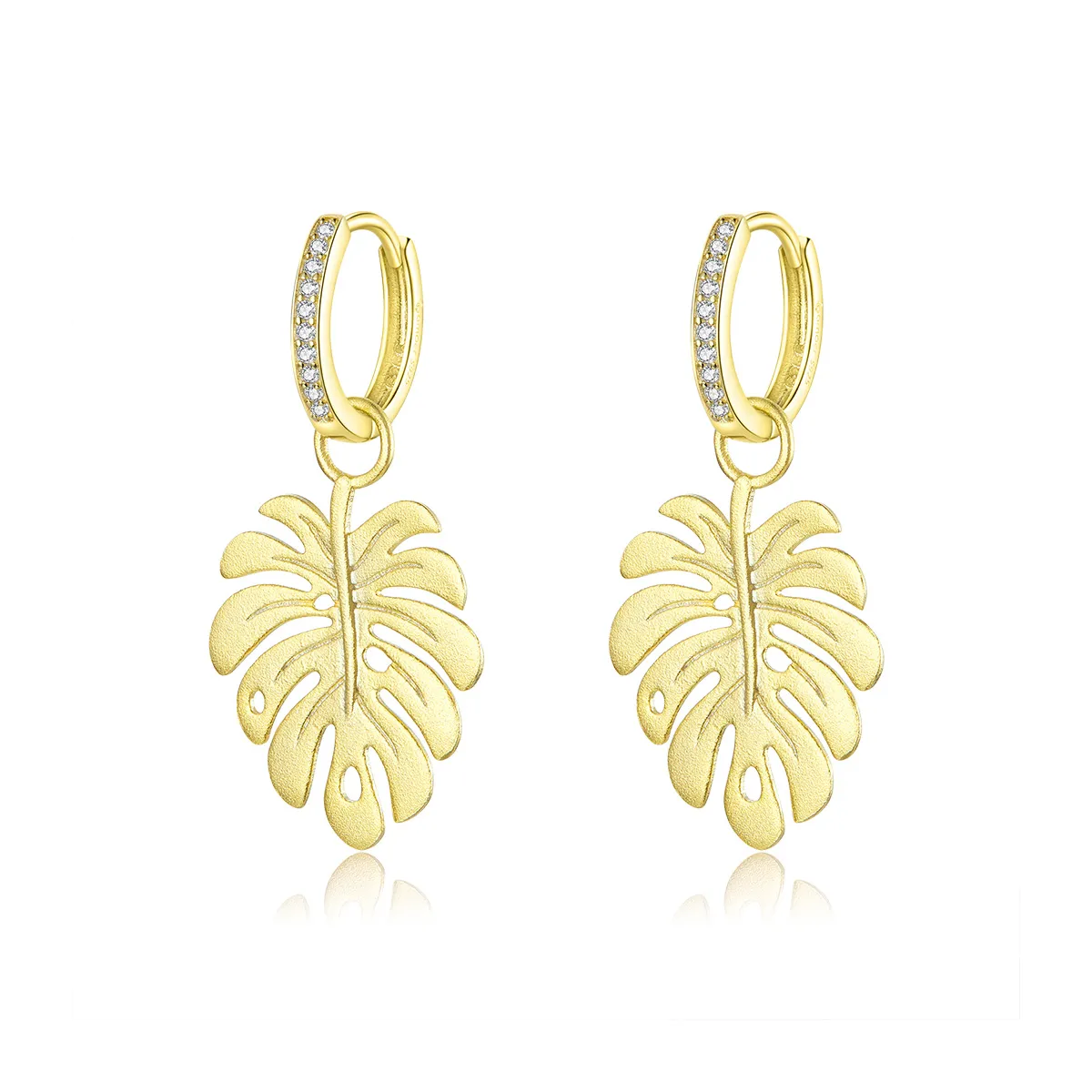 Pandora Style 18ct Gold Plated Dangle Earrings, Monstera Leaf - BSE223