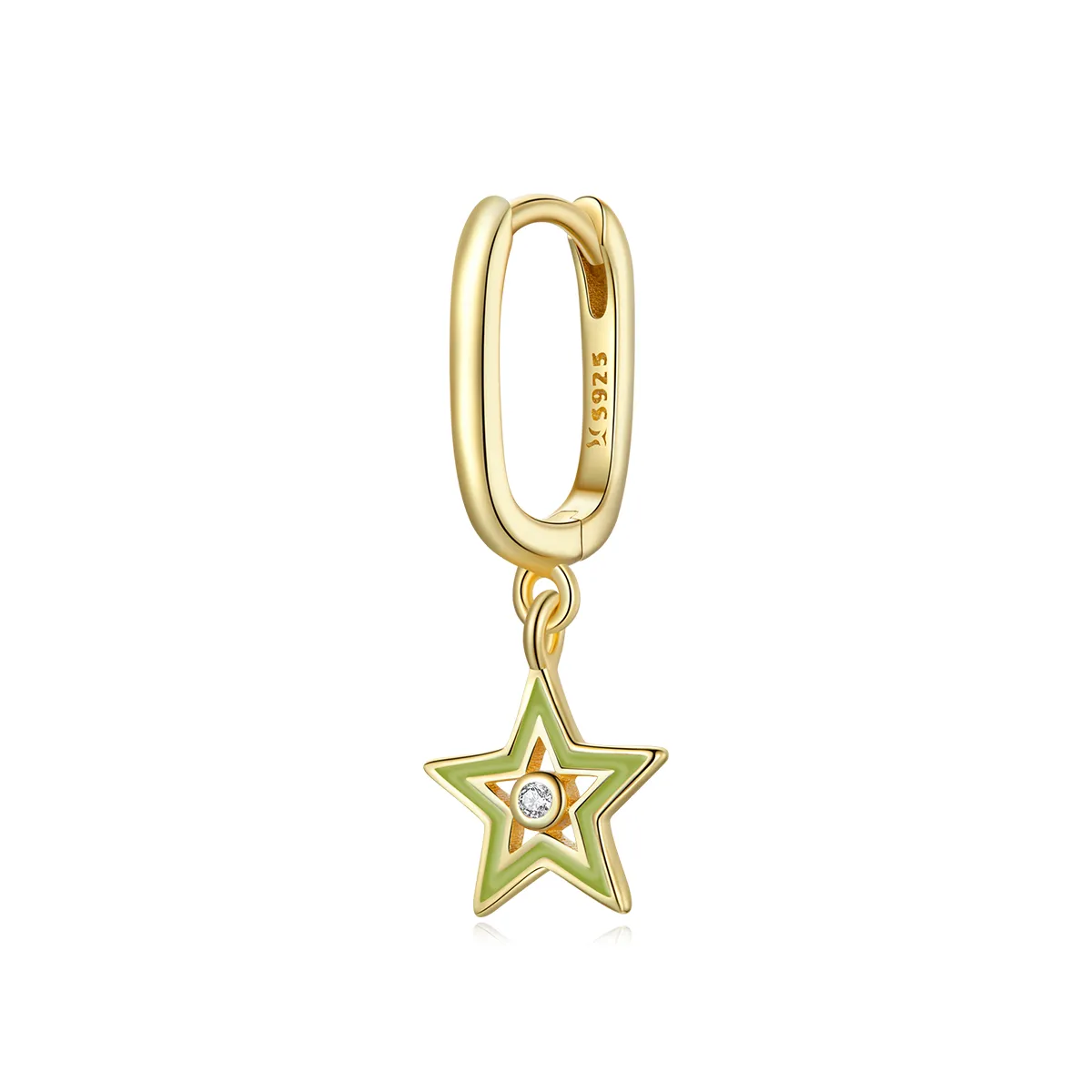 Pandora Style 18ct Gold Plated Dangle Earrings, Shining Star, Green Enamel - SCE1077-YE