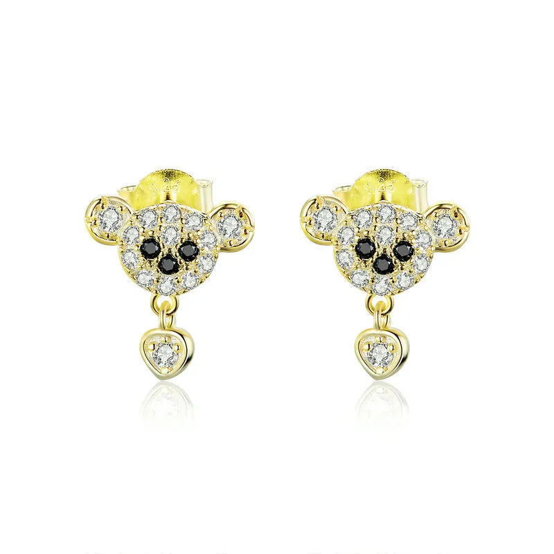 Pandora Style 18ct Gold Plated Stud Earrings, Cute Bear - SCE788